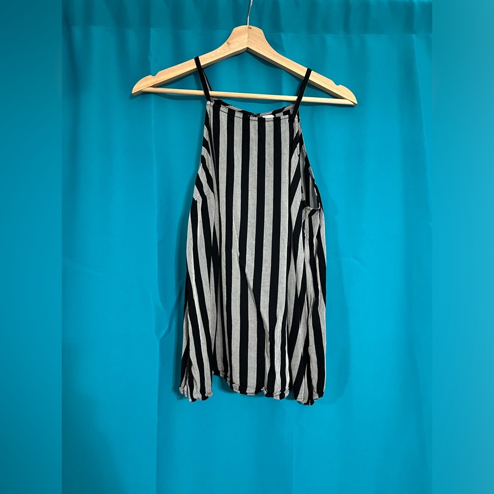 Black and Grey Striped Halter Tank